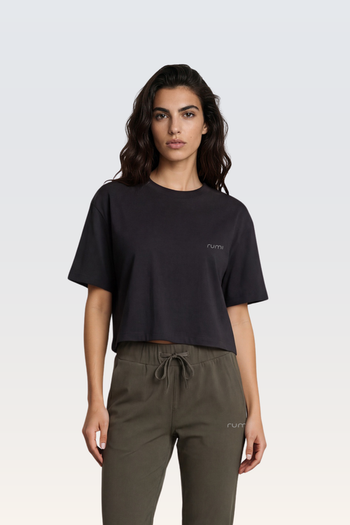 W Moon Tee Oversized Cropped - Black